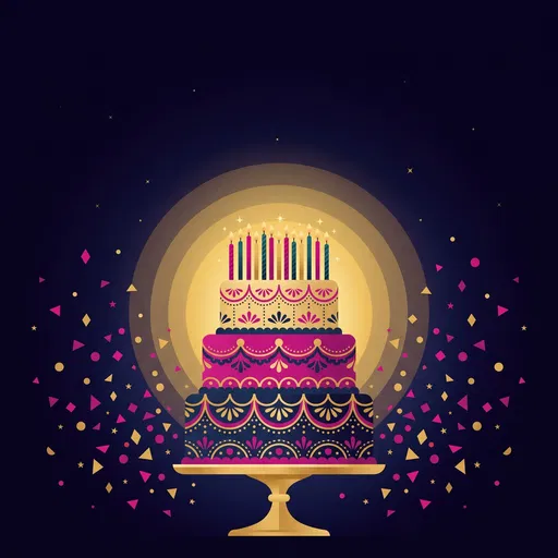 Ornate Three-Tier Birthday Cake Illustration