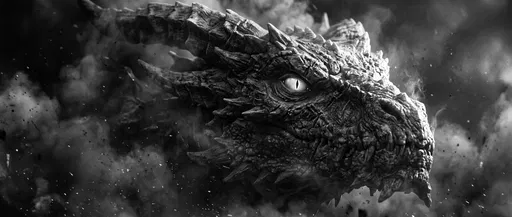 Monochrome Dragon Head Emerging From Smoke