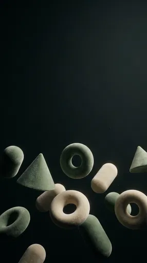 Floating Velvet Geometric Shapes on Dark Background