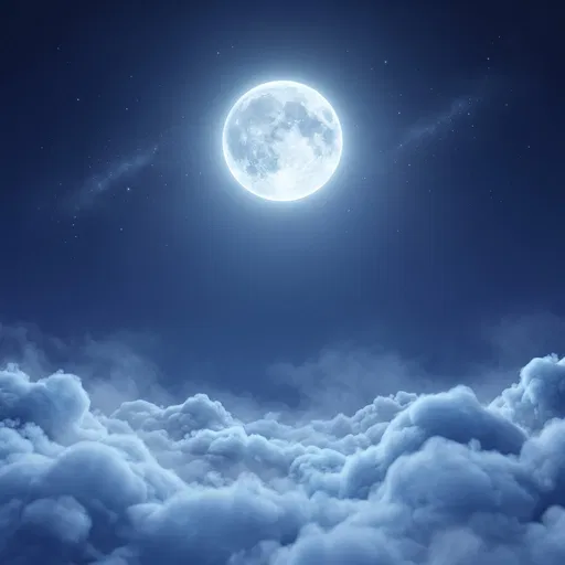 Glowing Full Moon Above Night Clouds