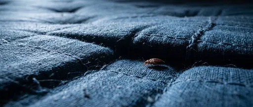 Macro Bed Bug on Blue Mattress Seam