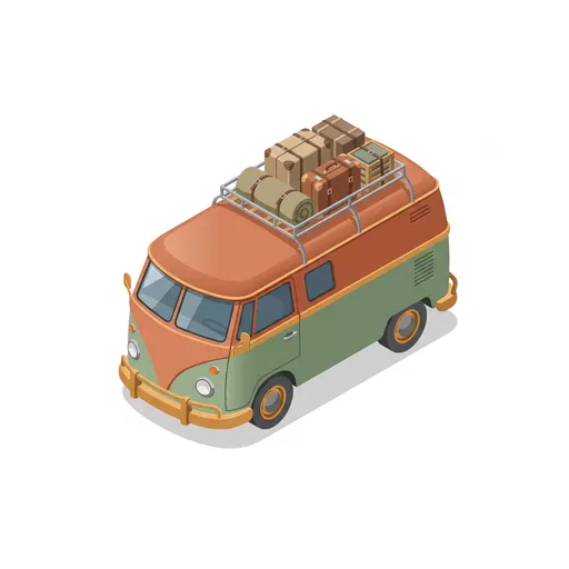 Isometric Retro Camper Van With Luggage