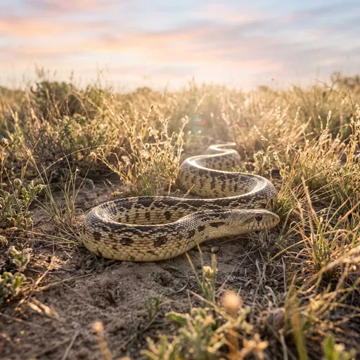 Bull Snake in Morning Prairie Grass