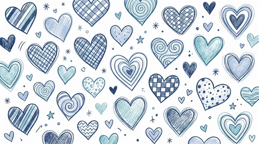 Blue Hand-Drawn Doodle Hearts Background