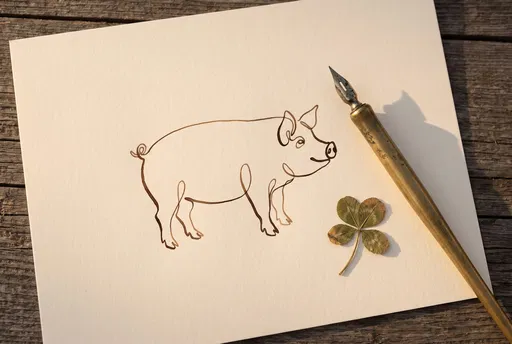 Minimalist Line Drawing of Pig with Pen
