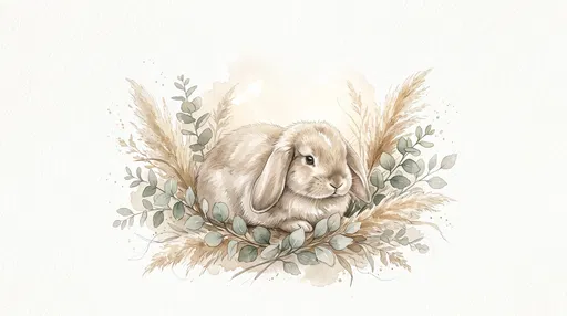 Watercolor Lop Bunny With Botanical Foliage