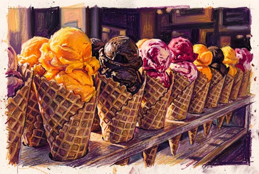 Oil Pastel Ice Cream Cones Illustration