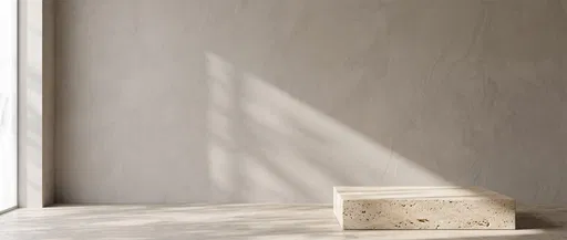 Minimalist Travertine Podium in Sunlit Studio