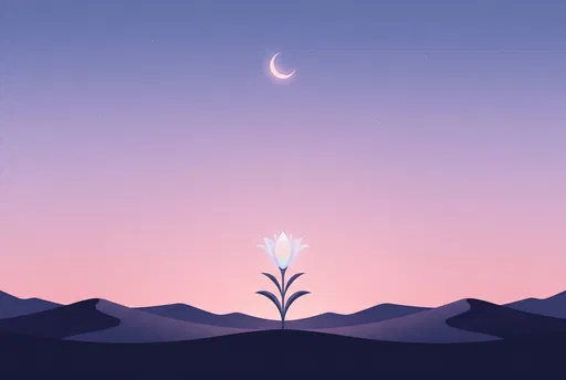Minimalist Desert Lily Under Crescent Moon