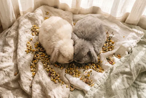 Two Lop Bunnies Sleeping on Linen