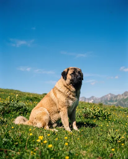 Caucasian Shepherd Sitting in Alpine Meadow