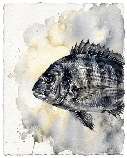 Watercolor Illustration of Black Sea Bream