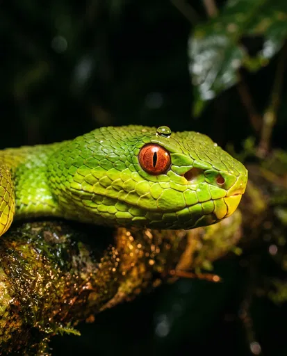 Green Pit Viper Macro Closeup