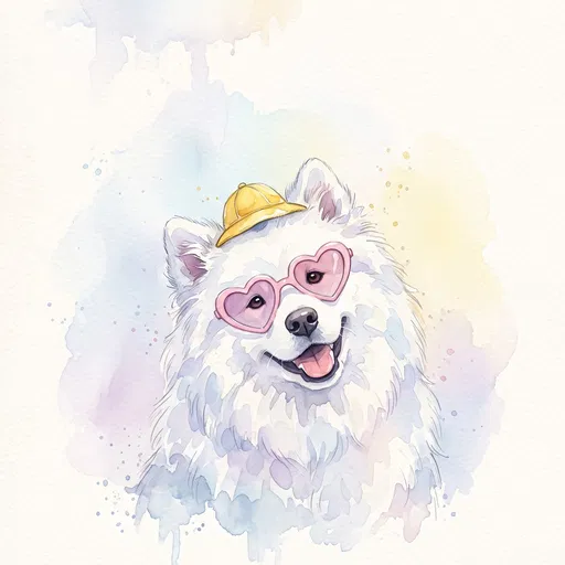 Watercolor Samoyed Wearing Heart Sunglasses