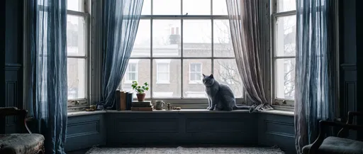 British Shorthair Cat on Bay Windowsill