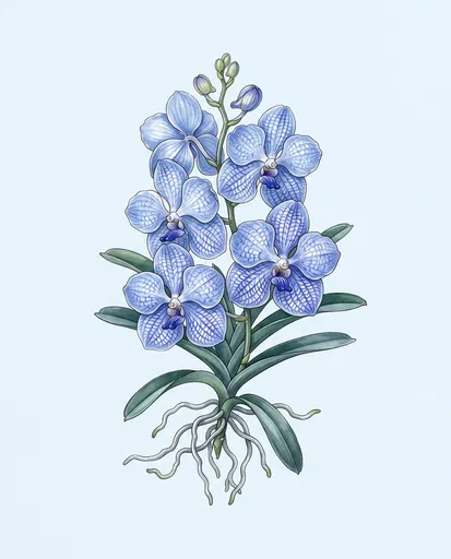 Blue Vanda Orchid Botanical Illustration
