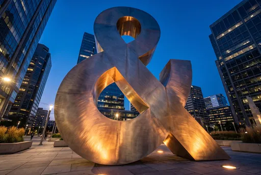 Monumental Steel Ampersand Sculpture at Blue Hour