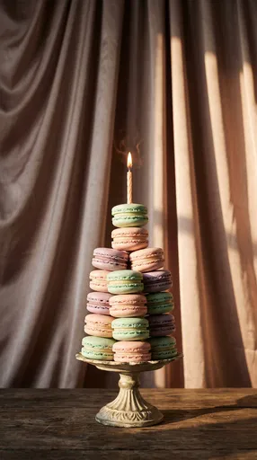 Pastel Macaron Tower With Birthday Candle