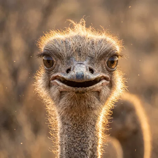 Close-Up of Smiling Ostrich at Sunset
