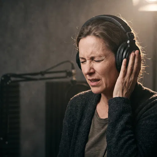 Woman Grimacing From Loud Headphone Audio