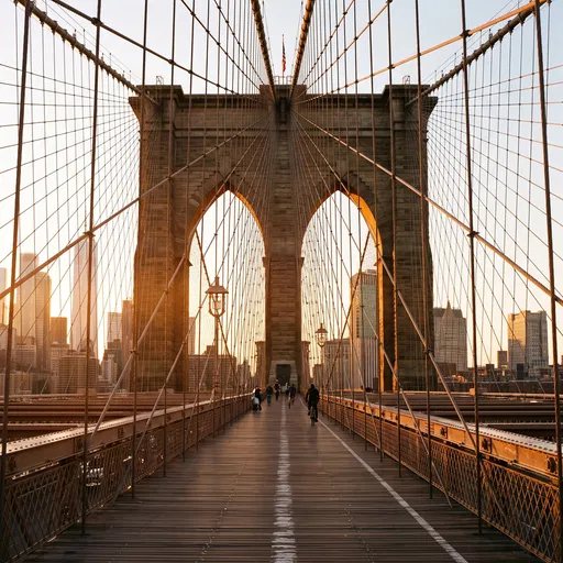 Brooklyn Bridge Walkway at Sunset