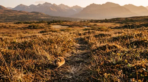 Brown Lemming on Golden Tundra Path