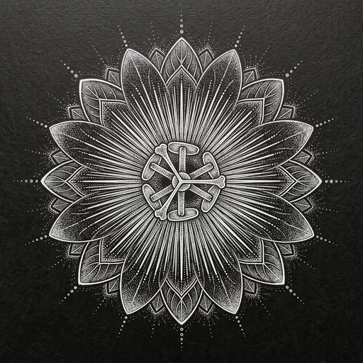 White Ink Stipple Passionflower Illustration