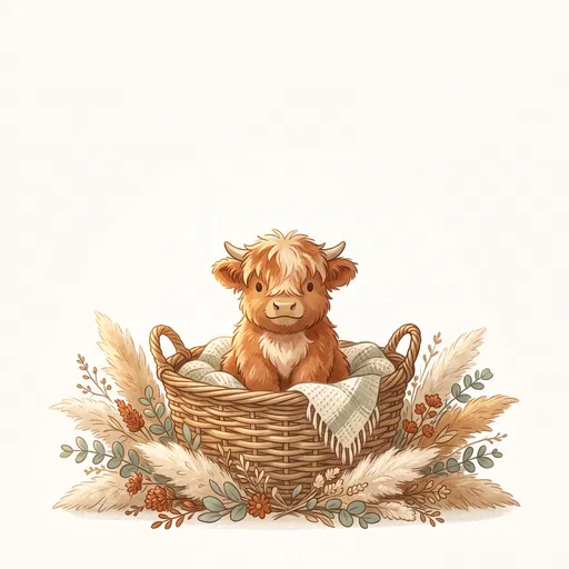 Cute Highland Calf in Woven Basket