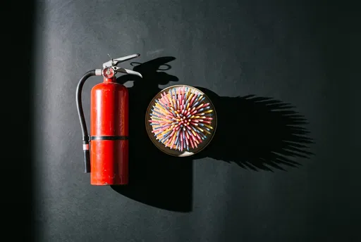 Fire Extinguisher Beside Birthday Cake With Many Candles