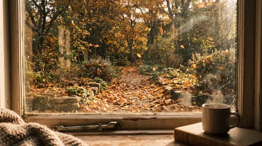 Cozy Window View of Autumn Garden Path