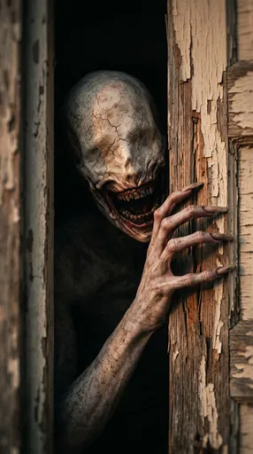 Eyeless Monster Peeking Through Decaying Doorway