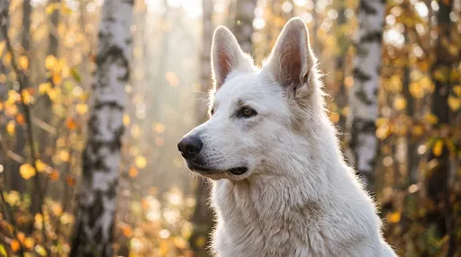 White Shepherd Dog in Autumn Forest