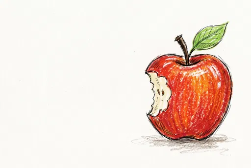 Hand-Drawn Bitten Red Apple Illustration