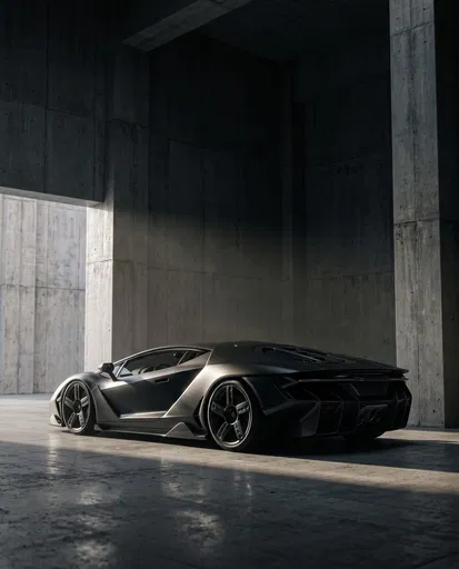 Matte Black Hypercar in Concrete Hall