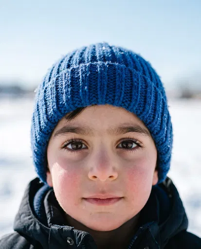 Young Boy in Blue Winter Beanie