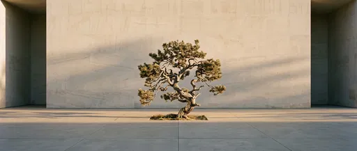 Sculptural Dwarf Pine in Minimalist Courtyard