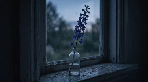 Indigo Larkspur on Weathered Windowsill