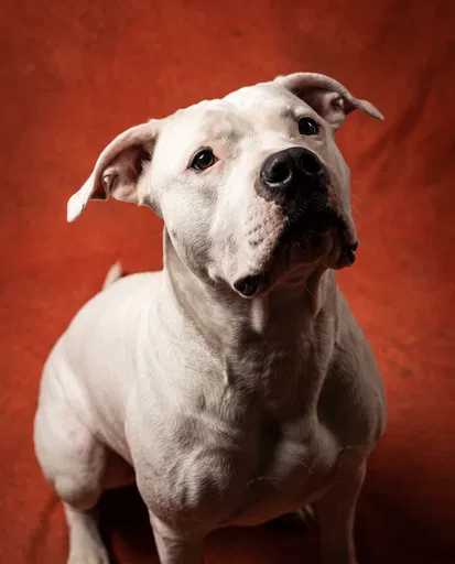 White Dogo Argentino Studio Portrait on Terracotta