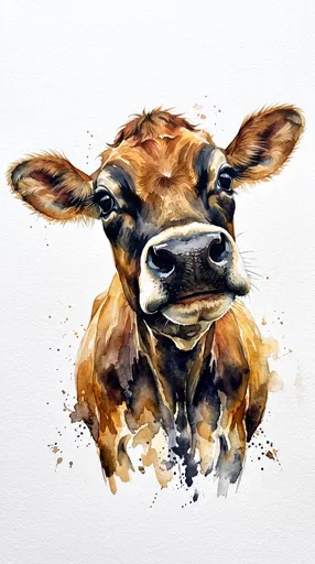 Watercolor Portrait of Curious Jersey Heifer