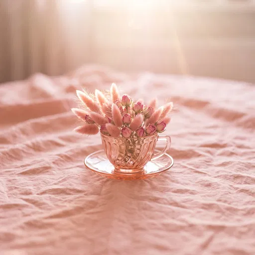 Pink Glass Teacup with Dried Flowers