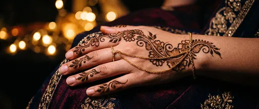 Hand With Floral Mehndi and Gold Chain