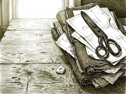 Ink Drawing of Tailor Shears and Wool