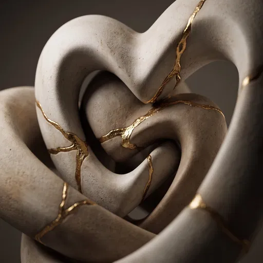 Abstract Ceramic Heart Sculpture With Gold Kintsugi