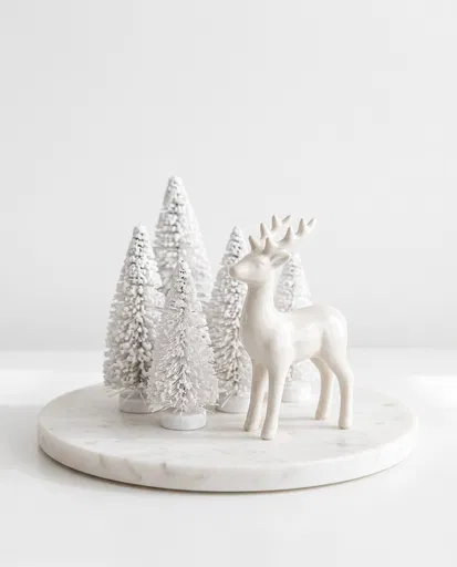 White Ceramic Reindeer and Miniature Trees