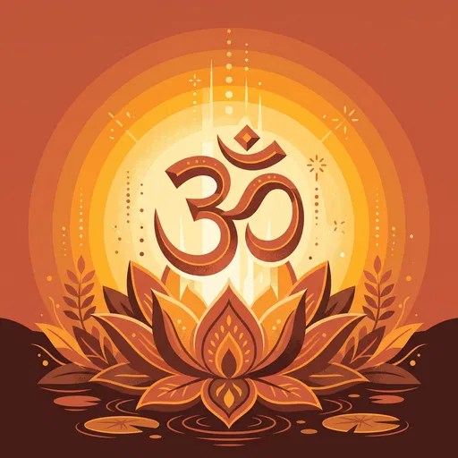Warm Illustration of Om and Lotus