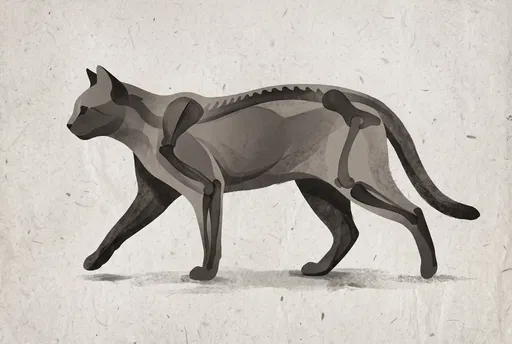 Stylized Anatomical Side Profile of Walking Cat