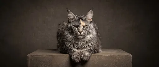 Silver Maine Coon Cat Studio Portrait