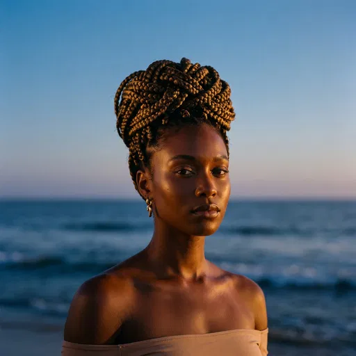 Black Woman With Braided Updo By Ocean
