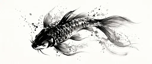 Black Ink Wash Sumi-e Koi Fish
