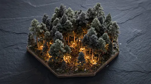 Miniature Pine Forest Diorama with Warm Lights